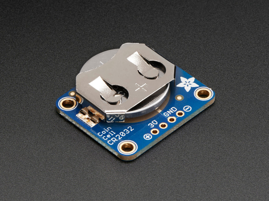 Angled shot of a 20mm Coin Cell Breakout Board