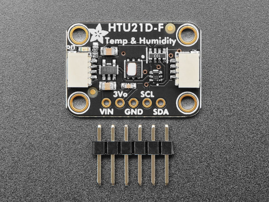 Angled shot of temperature and humidity sensor breakout.