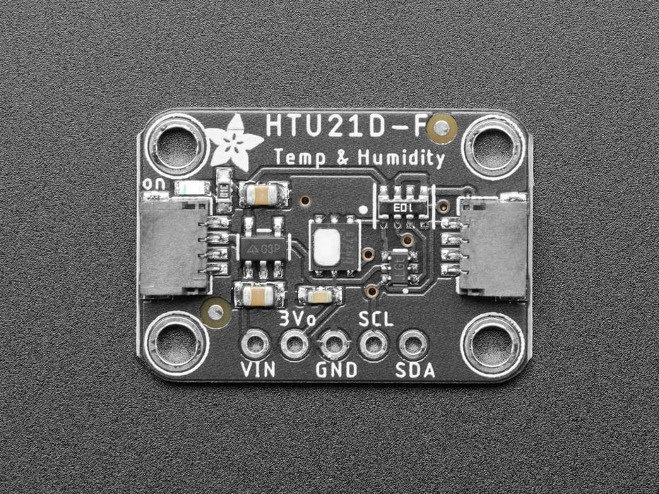 Angled shot of temperature and humidity sensor breakout.