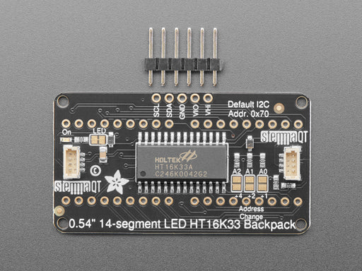 Angled shot of 14-segment LED breakout board.