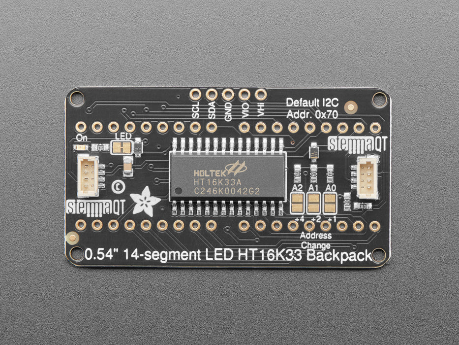 Angled shot of 14-segment LED breakout board.