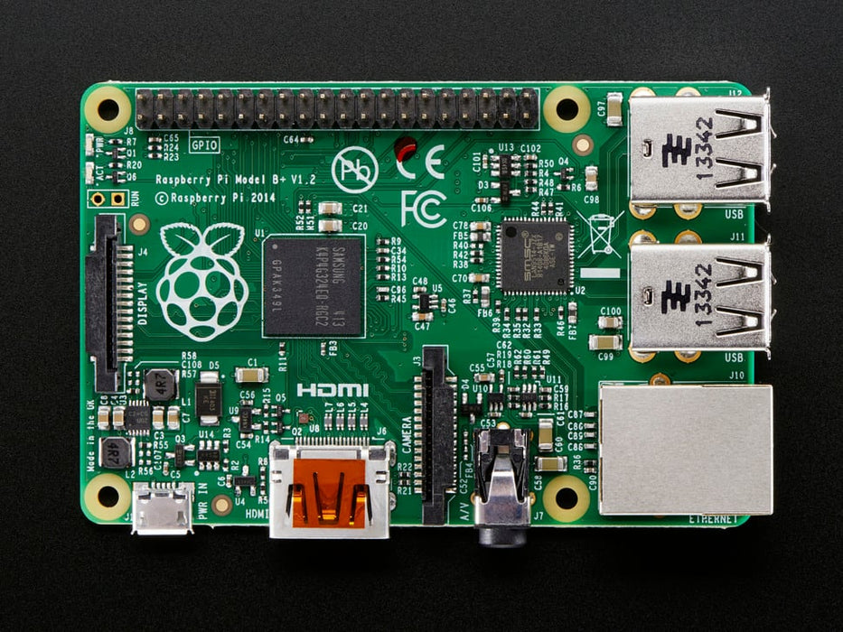 Angled shot of Raspberry Pi Model B+ 512MB RAM