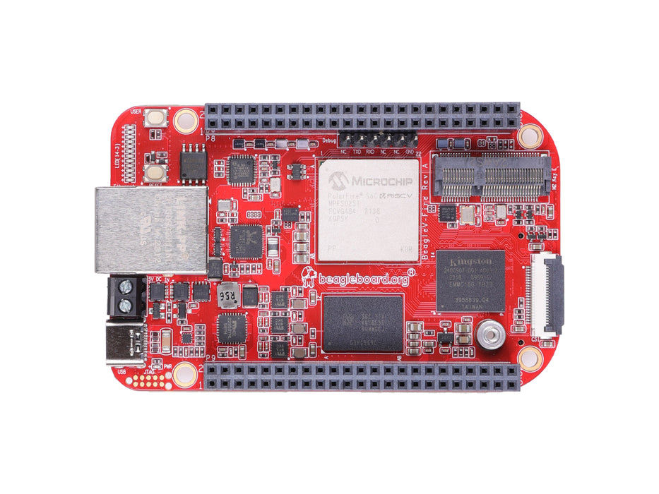 BeagleV - Fire - RISC-V, FPGA fabric, 2GB 16GB, 1x Gigabit Ethernet, 1x M.2 Key E, 1x CSI, 1x microSD card slot, 2* 46 pins BeagleBone Header, 12x user LEDs