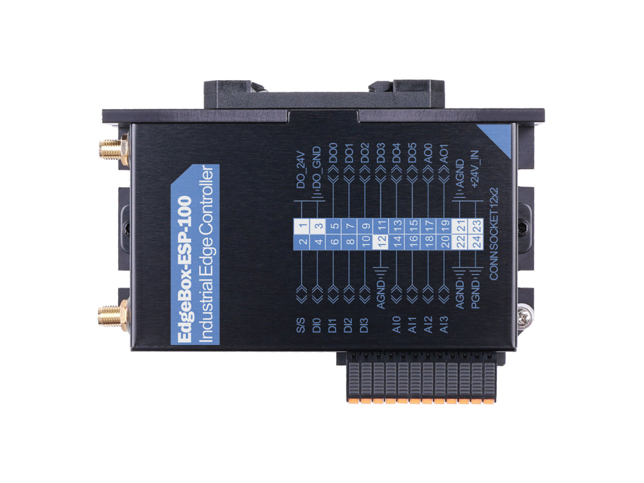 EdgeBox-ESP-100-Industrial Edge Controller, WiFi, BLE, 4G LTE, DIO, AIO, Ethernet, CAN, RS485