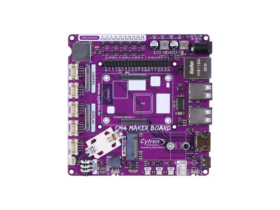 CM4 Maker Board - Gigabit Ethernet, CSI, DSI display, 5 Grove ports, M.2 Key M, microSD card slot, JST-SH 4-Ways connector