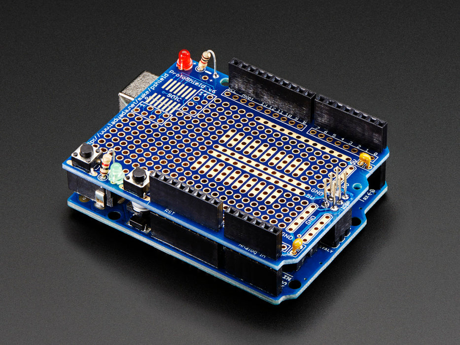 Animation of an assembling and disassembling Adafruit Proto Shield for Arduino.