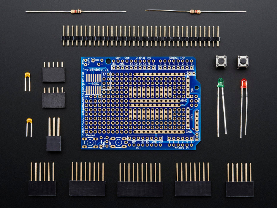 Animation of an assembling and disassembling Adafruit Proto Shield for Arduino.