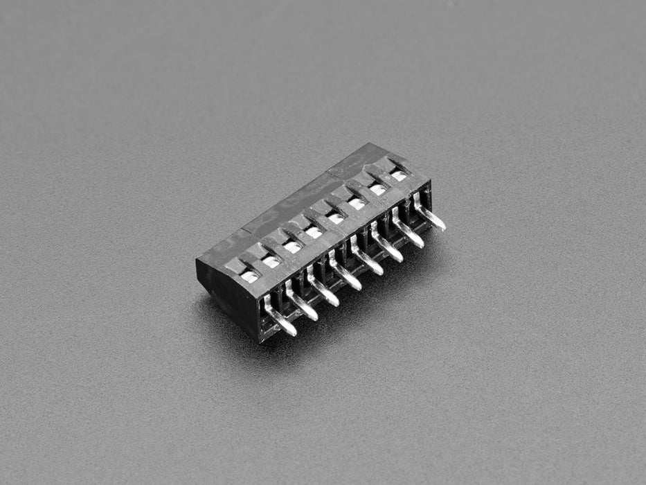 Angled shot of black 8-pin 2.54mm terminal block.