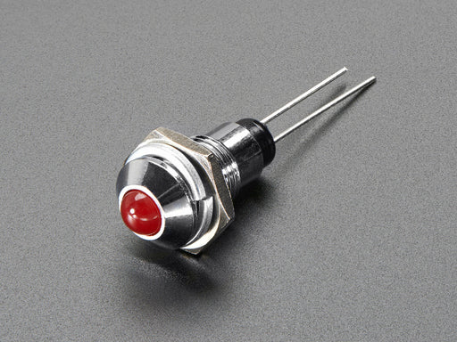 5mm Chromed Metal Wide Convex Bevel LED Holder with red LED installed