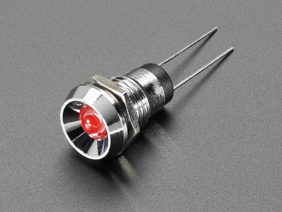 5mm Chromed Metal Wide Concave Bevel LED Holder with red LED