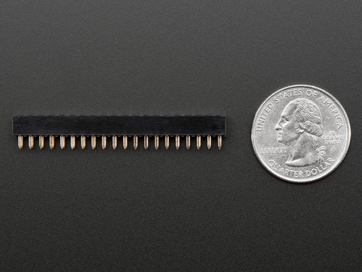 Side shot GPIO Header for Raspberry Pi HAT - 2x20 Short Female Header measured by a US quarter 