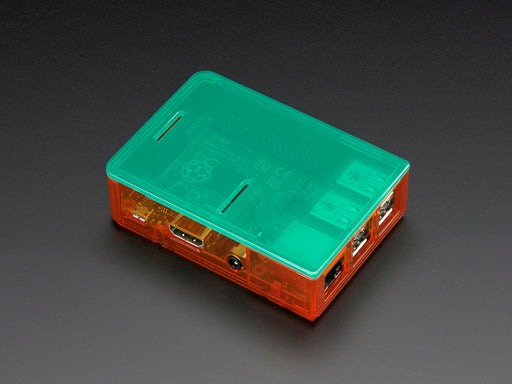 Angled shot of assembled orange Pi Model B+ / Pi 2 / Pi 3 Case Base without lid.