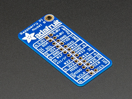 Angled shot of Adafruit GPIO Reference Card for Raspberry Pi Model B.