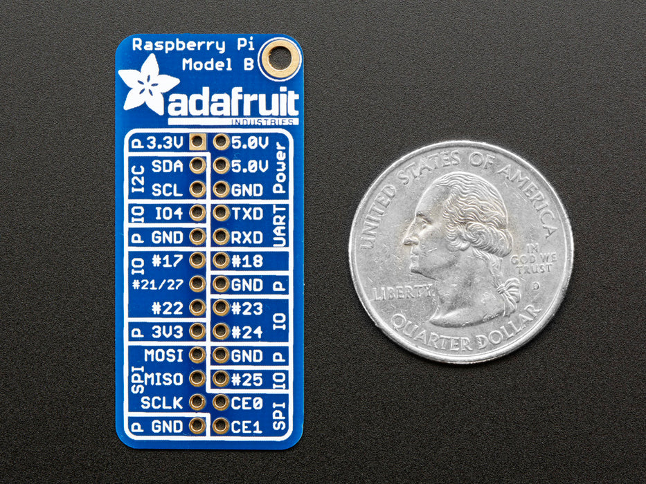 Angled shot of Adafruit GPIO Reference Card for Raspberry Pi Model B.