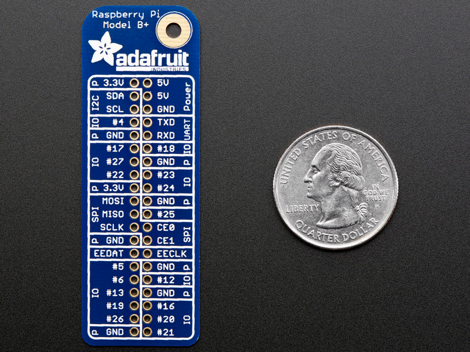 Angled shot of Adafruit GPIO Reference card PCB.