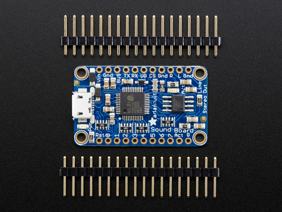 Angled shot of blue rectangular audio FX sound board.