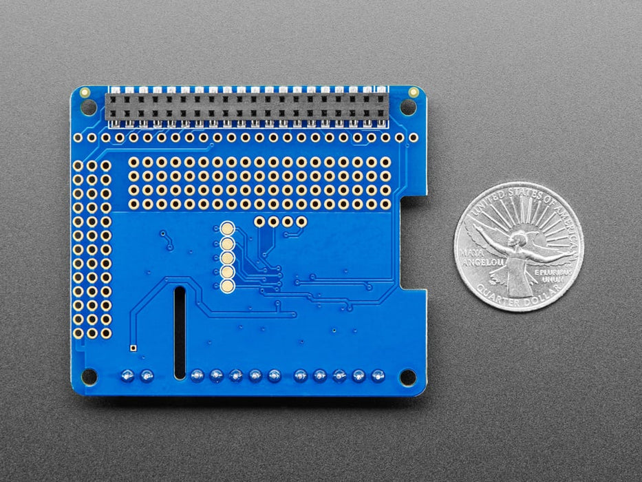 Angled shot of Adafruit DC & Stepper Motor HAT.