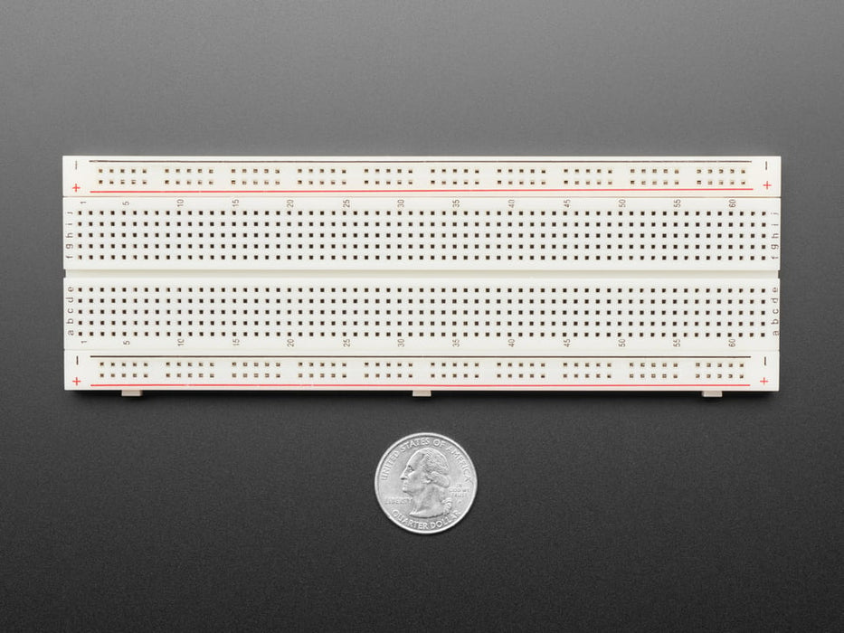 Angled shot of full sized breadboard.