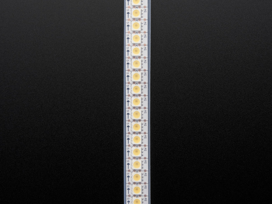 Video of part of an LED strip glowing cool white LEDs.