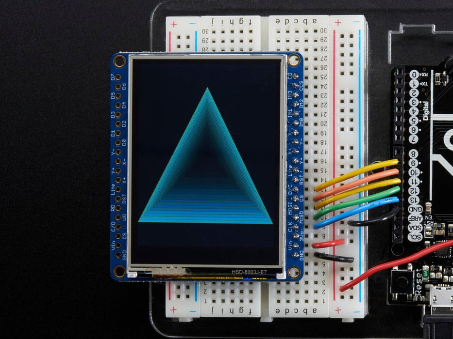 TFT breakout wired to arduino, hand doodling of a flower and a sun using touchscreen