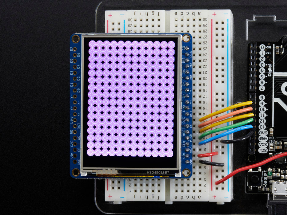 TFT breakout wired to arduino, hand doodling of a flower and a sun using touchscreen