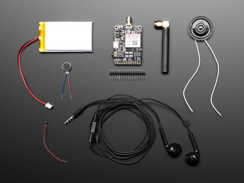 Adafruit FONA Starter Pack with battery, antenna, speaker and headset