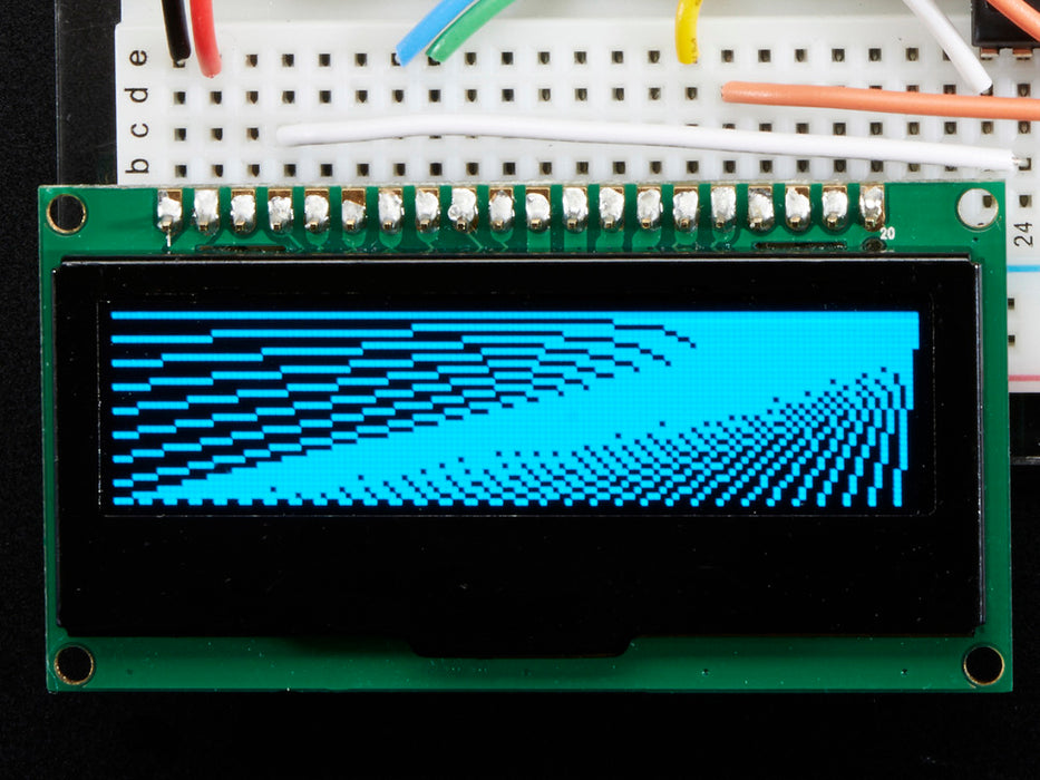 Monochrome OLED Graphic Display Module showing blue text