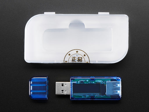 Top view of USB Voltage Meter with OLED Display that reads various measurements.
