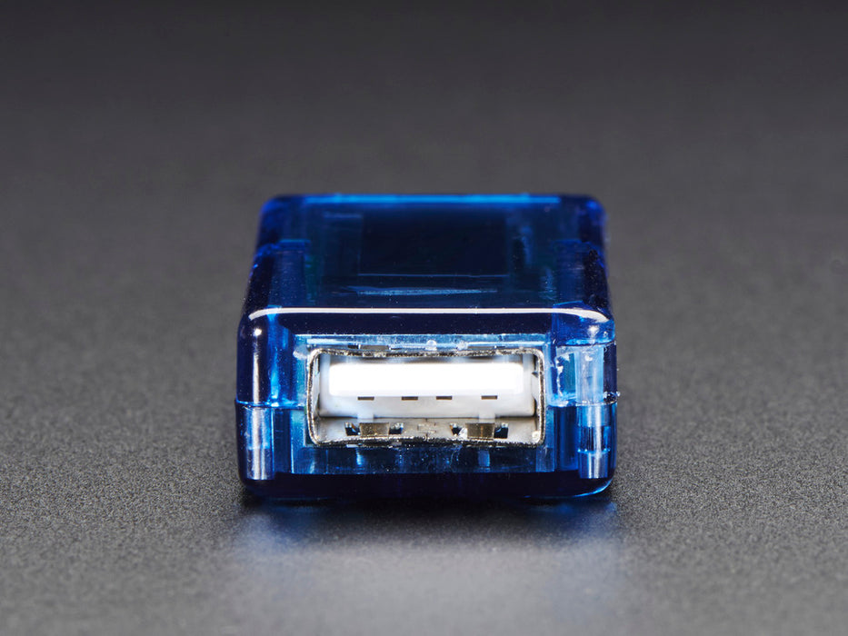 Top view of USB Voltage Meter with OLED Display that reads various measurements.
