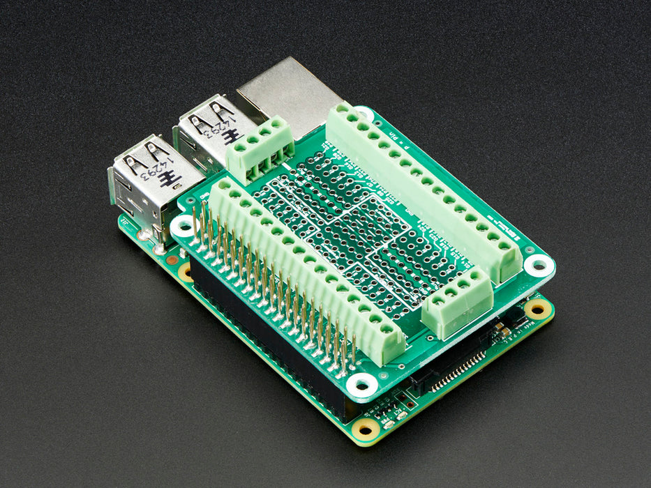 Angled shot of Pi-EzConnect Terminal Block Breakout HAT