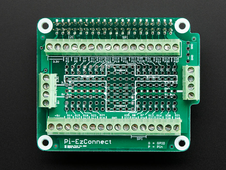 Angled shot of Pi-EzConnect Terminal Block Breakout HAT