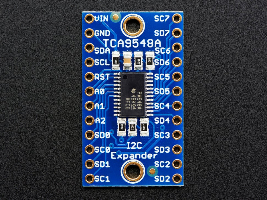 Angled shot of a TCA9548A I2C Multiplexer. 