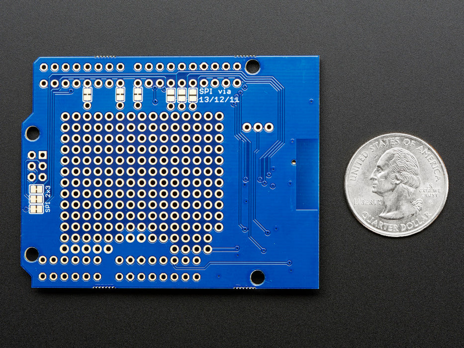 Close up of a Side view of a Adafruit Bluefruit LE Shield - Bluetooth LE for Arduino. 