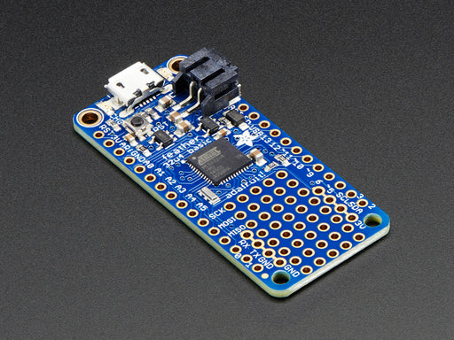 Angled shot of a Adafruit Feather 32u4 Basic Proto. 