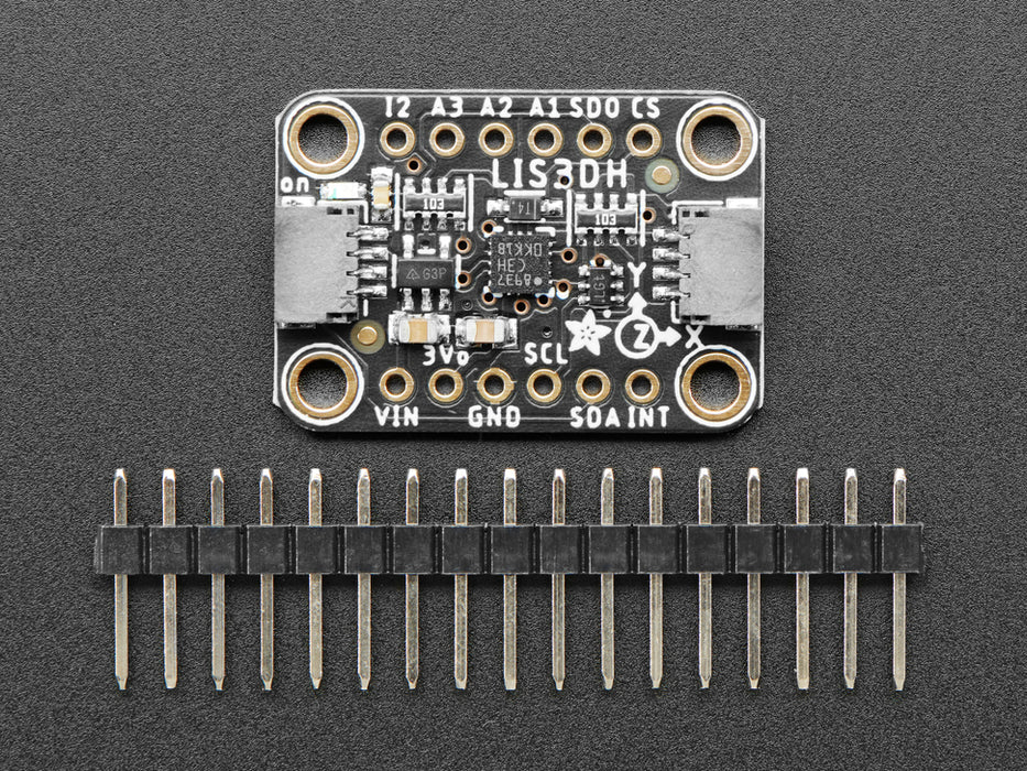 Top down view of a Adafruit LIS3DH Triple-Axis Accelerometer.