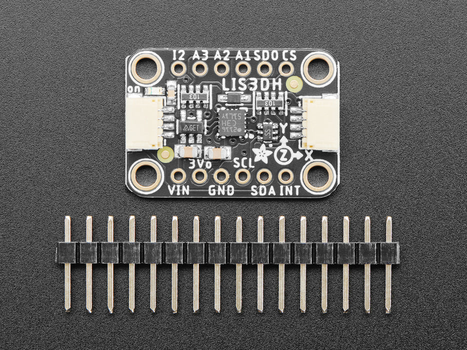 Top down view of a Adafruit LIS3DH Triple-Axis Accelerometer.