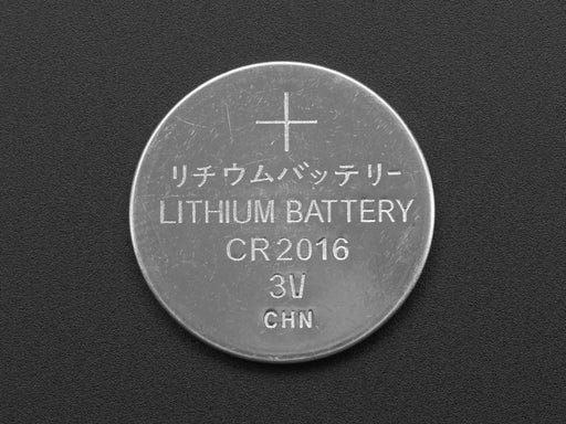 Front shot of CR2016 Lithium Coin Cell Battery upright.