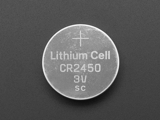 Front shot of CR2450 Lithium Coin Cell Battery upright.