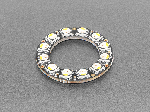 NeoPixel Ring with 12 x 5050 RGBW LEDs lighting up rainbow and white