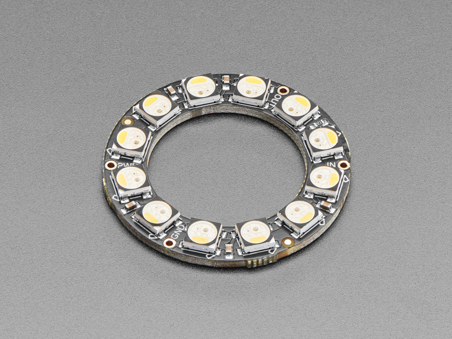 NeoPixel Ring with 12 x 5050 RGBW LEDs lighting up rainbow and white