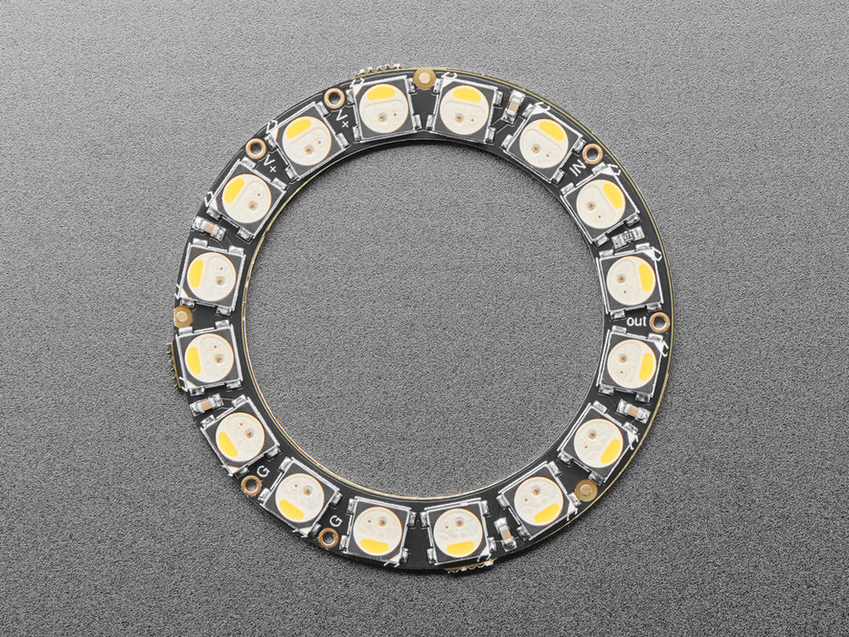 NeoPixel Ring with 16 x 5050 RGBW LEDs lighting up rainbow and white