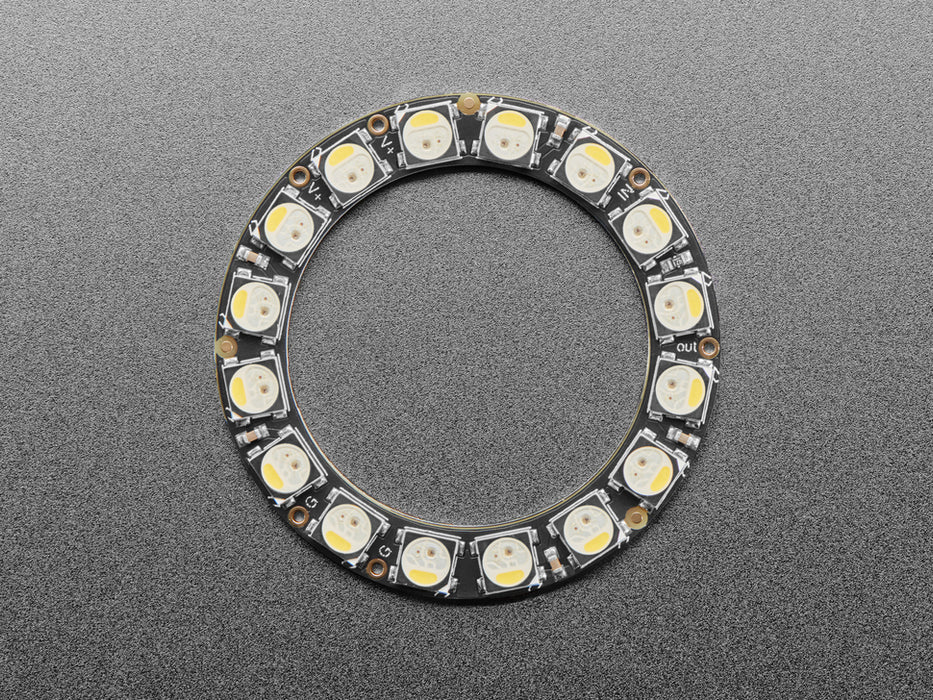 NeoPixel Ring with 16 x 5050 RGBW LEDs lighting up rainbow and white