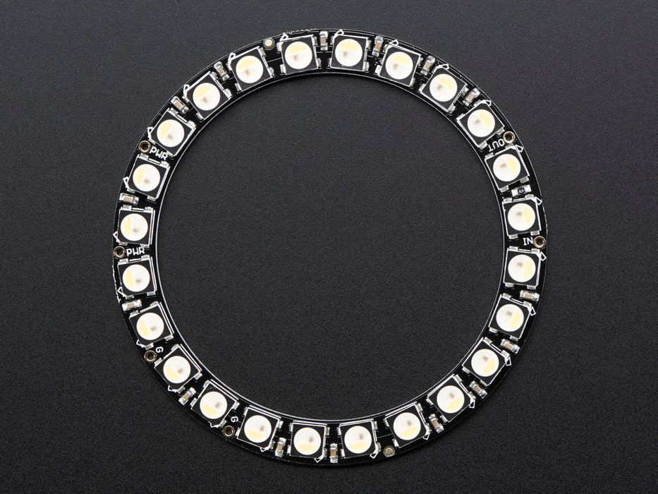 NeoPixel Ring with 24 x 5050 RGBW LEDs lighting up rainbow and white