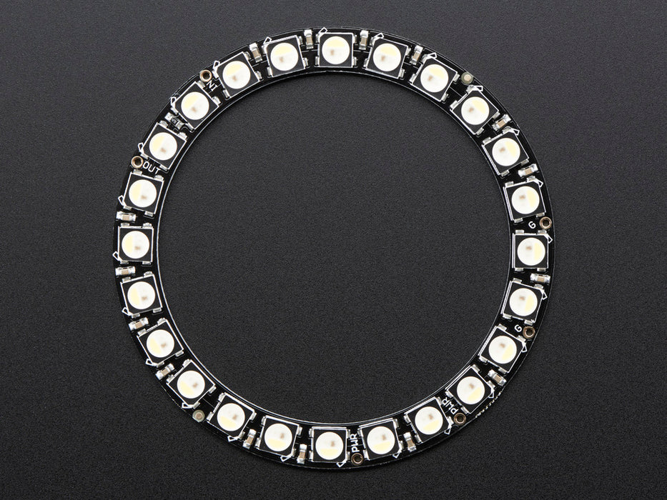 NeoPixel Ring with 24 x 5050 RGBW LEDs lighting up rainbow and white