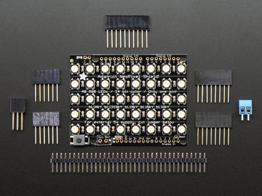 Adafruit NeoPixel Shield for Arduino - 40 RGB LED Pixel Matrix lit up rainbow and natural white