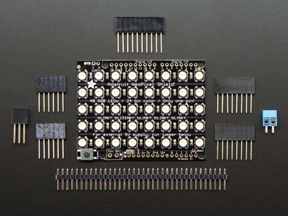 Adafruit NeoPixel Shield for Arduino - 40 RGB LED Pixel Matrix lit up rainbow and natural white