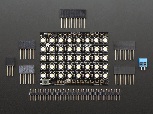 Adafruit NeoPixel Shield for Arduino - 40 RGB LED Pixel Matrix lit up rainbow and white