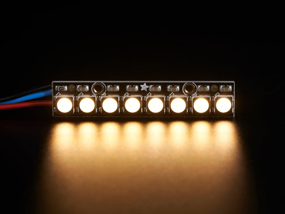 NeoPixel Stick with 8 x 5050 RGBW LED lit up rainbow and white