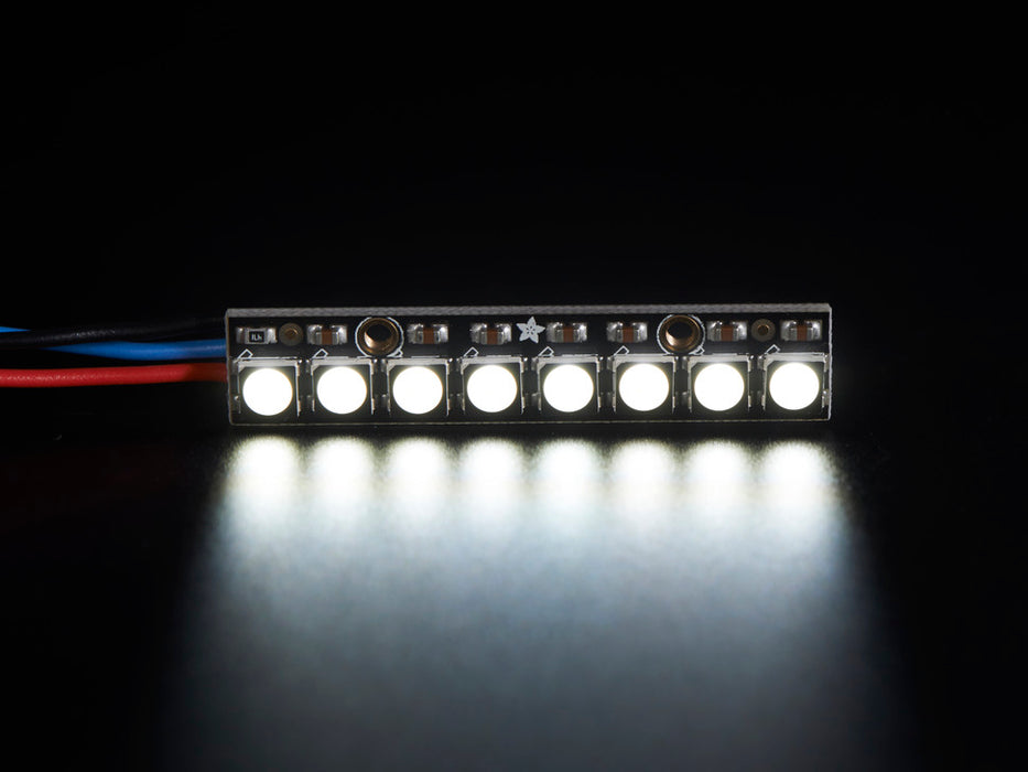 NeoPixel Stick with 8 x 5050 RGBW LED lit up rainbow and white