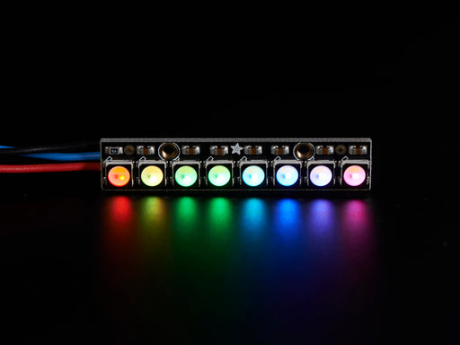 NeoPixel Stick with 8 x 5050 RGBW LED lit up rainbow and white